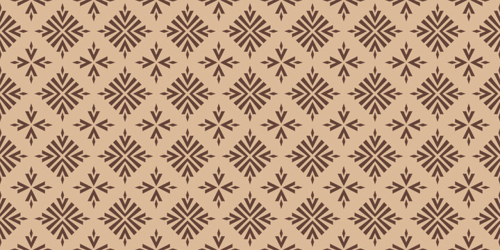 Beige-brown background with repeating decorative elements, arranged in a checkerboard pattern. Endless texture with abstract rhomboidal ornament. Vector seamless pattern for surface texture, printing