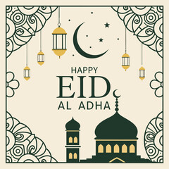 Fototapeta premium Islamic Eid al-Adha Mubarak Vector Background with Arabic Pattern