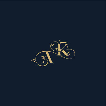wedding initial monogram elegant leaf line concept AK organic and luxury style design letter