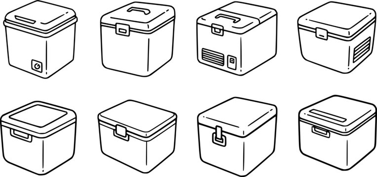 Box for ice vector illustration on white background. Isolated outline set icon icebox.

