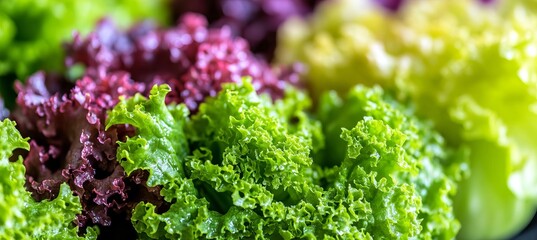 Naklejka premium Variety of Fresh Green and Purple Lettuce for Healthy Salads and Delicious Vegetable Dishes