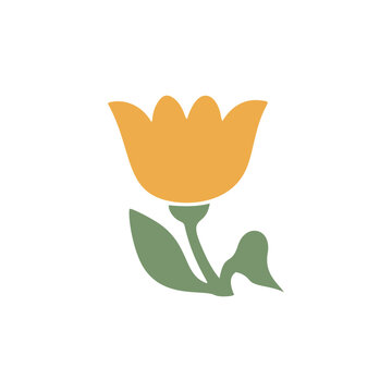 Yellow tulip flat design, minimal flower vector illustration, botanical clipart