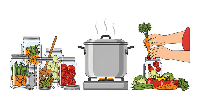 Vegetable canning, preserving, cooking, healthy eating, kitchen prep
