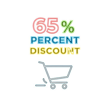 Sixty-five percent discount offer with shopping cart illustration
