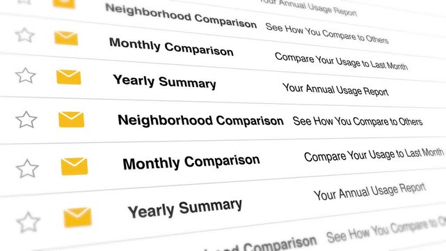 Email inbox interface displays scrolling digital data notifications in this dynamic motion footage showcasing recurring summary reports for modern business software users