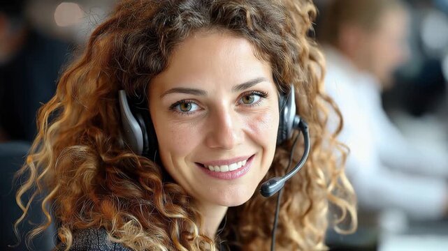Customer support agent providing assistance in a busy call center during daytime hours