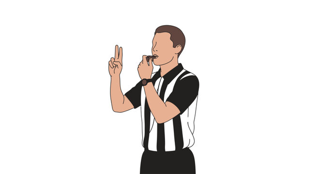 Referee holding a whistle and card.