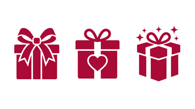 Red Gift Box Present Icon Set Vector Love Heart Surprise
