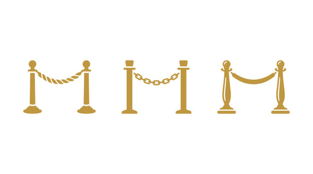 Gold Stanchion Rope Barrier Icon Set Vector