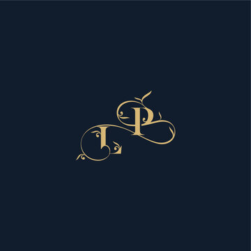 wedding initial monogram elegant leaf line concept LP organic and luxury style design letter