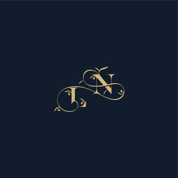 wedding initial monogram elegant leaf line concept LN organic and luxury style design letter