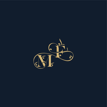 wedding initial monogram elegant leaf line concept MF organic and luxury style design letter