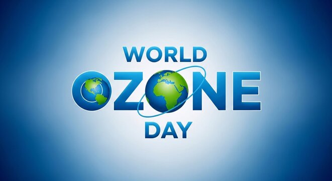 World ozone day awareness campaign logo with globe and blue gradient background