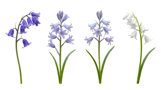 Set of bluebell and bellflower for spring garden nature design frontal isolated png on a transparent background perfectly cutout high resolution