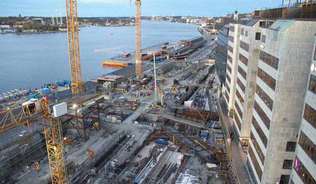 Overview of the Slussen Constructiona Area on the north side of Sodermalm