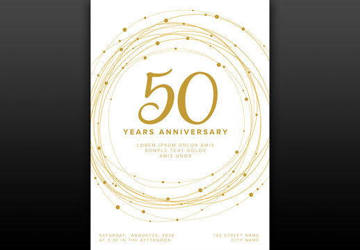 Elegant 50th (editable) Anniversary Invitation Card Template with Gold Circular Swirls