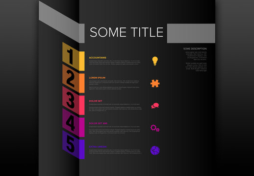 Modern Dark Infographic Template with Colorful Five Step Numbering