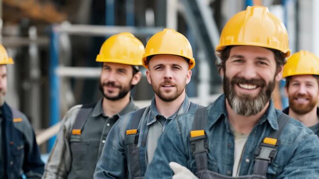 Team of skilled engineers and maintenance workers collaborating on a construction site in a bustling urban area during the day