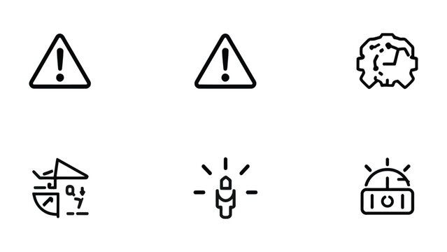 Warning and Alert Icons: A collection of distinct warning and alert icons, each serving to immediately convey caution or awareness. Emphasizing clarity and precision in design.