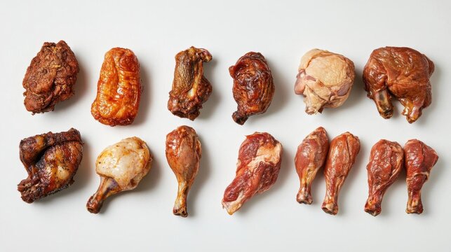 Assorted Raw and Smoked Chicken Cuts Flat Lay