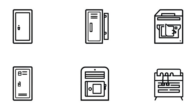 School Lockers and Storage Spaces: Simple line art showcases a collection of school lockers and various storage spaces. Each design element depicts a blend of functionality and design.