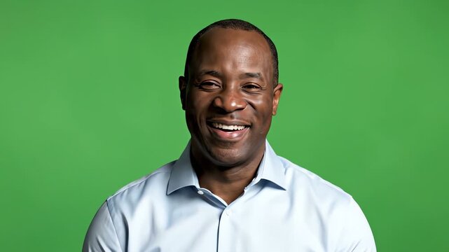 Happy African American Man Laughing on Green Screen Background, Joyful Expression