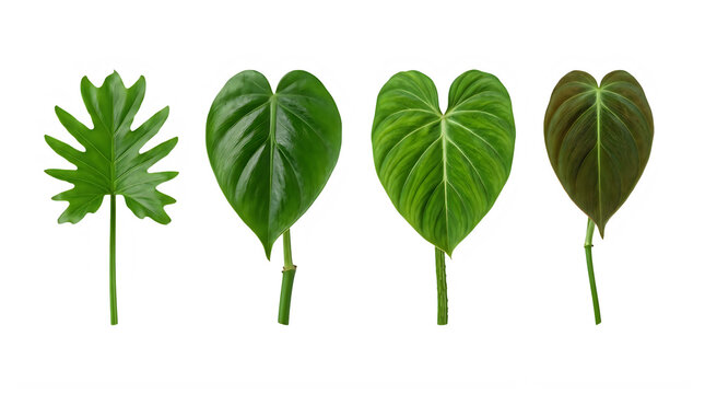 Set of heart-leaf philodendron for tropical houseplant indoor decor frontal isolated png on a transparent background perfectly cutout high resolution