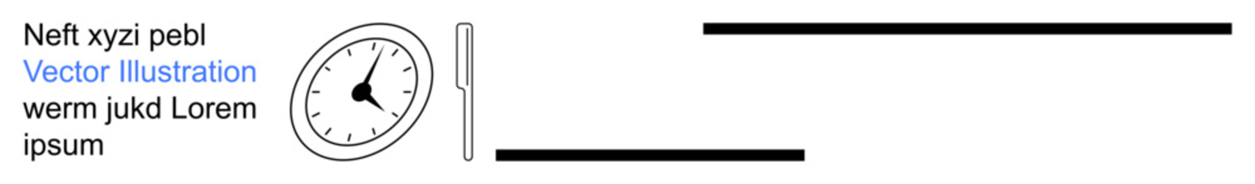 Time management, punctuality, communication, organization, scheduling, minimalism. Minimalist analog clock with text and lines. Time management and punctuality concept