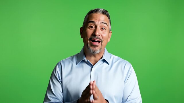 Man Talking Enthusiastically on Green Screen Background