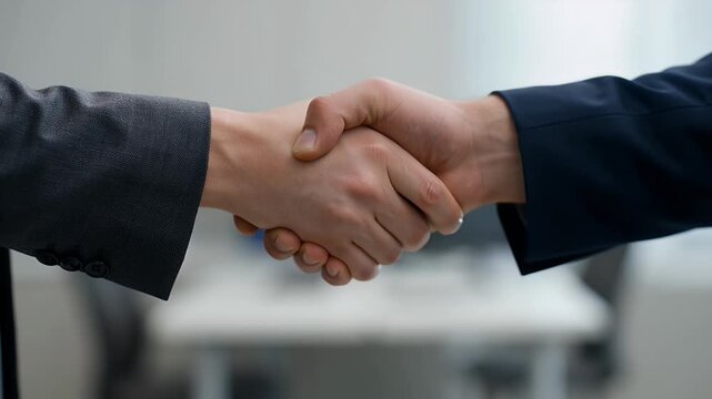 Business Leaders Shaking Hands in Corporate Setting