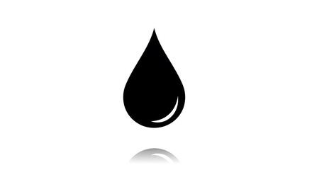 Fototapeta premium Black Ink Drop Icon with Reflection on White Background, Vector Art