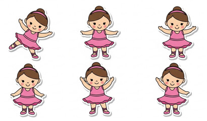 Baby ballerina doll sticker set with pink tutu dress and playful dance poses for kids design © MstLima