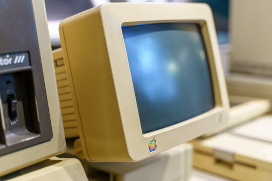 Istanbul, Turkey - March 25, 2026: Vintage Apple Computer Setup with Old Monitor Keyboard and Classic Retro Technology Design