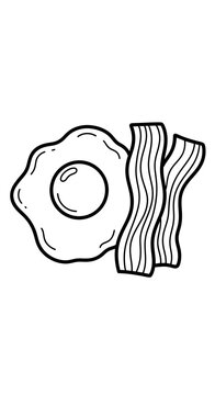 Simple Line Art Illustration of a Classic Breakfast Combination A Perfectly Fried Egg Paired with Crispy Strips of Bacon, Ideal for Menus or Food-Related Designs and Icons