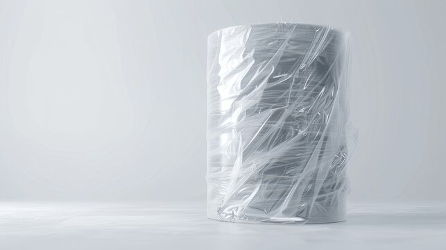Wrapping plastic stretch film on white background. With clipping path