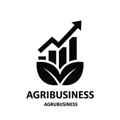 Fototapeta premium Agribusiness logo with upward trending graph and leaf elements in a black silhouette style high quality professional detailed modern elegant