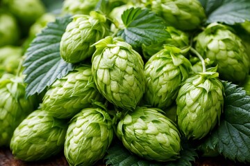 Fototapeta premium Fresh hop cones harvesting for brewing beer