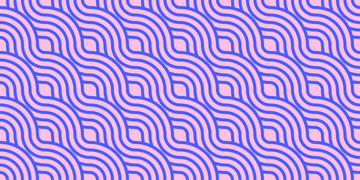 Seamless asian ramen pattern in blue pink tones. Japanese and Korean ornamental elements for a decorative background backdrop.