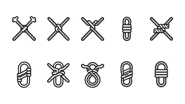 Knot art: A collection of various knots is displayed in a neat grid. The image is a showcase of practical craftsmanship and detail. 