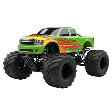 Green and Black Monster Truck Toy isolated on transparent background