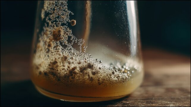 fermentation airlock bubbling on glass bottle macro detail homemade wine process rustic realism