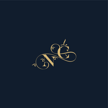 wedding initial monogram elegant leaf line concept NC organic and luxury style design letter