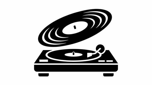 Record player and floating vinyl &ndash; Ideal for DJ branding, vinyl record shops, or modern music production logos.