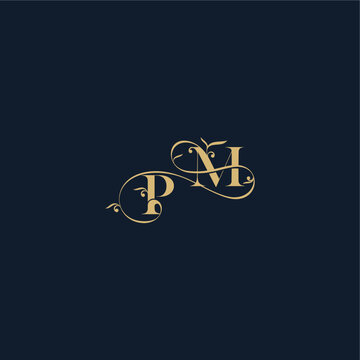 wedding initial monogram elegant leaf line concept PM organic and luxury style design letter