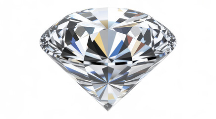 Fototapeta premium Cut clear diamond gemstone isolated on a plain white background, reflecting light rays