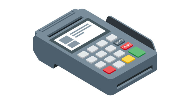 Isometric Vector Illustration of a Credit Card Terminal POS Machine for Business Transactions and Retail Payments