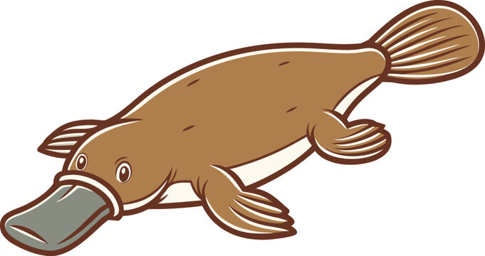 Unique Australian Platypus Illustration. Cute Monotreme Semi-Aquatic Animal Design. Realistic Platypus Swimming Wildlife Graphic. Minimalist Duck-Billed Platypus Icon Layout.