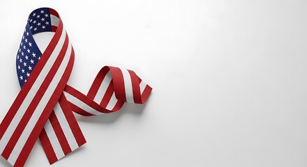 Fototapeta premium Celebrating flag day american flag ribbon on white background for patriotic observance