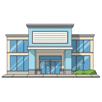 Modern commercial building with large glass windows and automatic doors