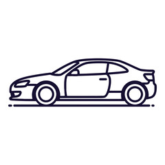 Obraz premium Simple line drawing of a modern car in profile view on white background icon